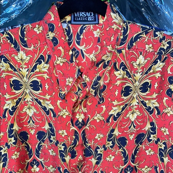 Rare Versace Baroque Red black an gold silk shirt button down - Picture 4 of 6